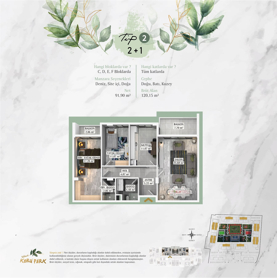Tip 2: 2+1 | Yelkent Korupark | Yelkent Yapı